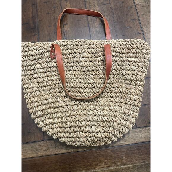 J. Jill Brown Women’s Woven Straw Tote Handbag Beach/hat tan combo . - Picture 2 of 8